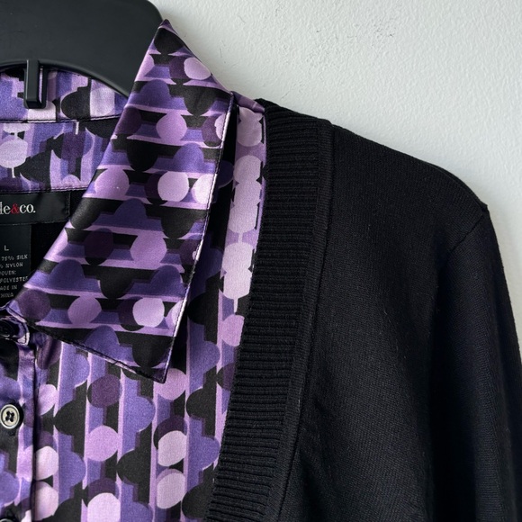 Vintage Style & Co. Collared Sweater Pullover Silk Blend Academia Black Purple L - Picture 5 of 11